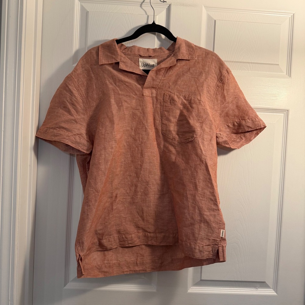 UpWest Linen Blend Shirt Medium Rust Brown Short Sleeve NWT Casual
